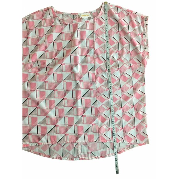 Ambria Womens Geometric Print Blouse Soft Pink White Graphic Pattern Size 8 - Picture 4 of 8